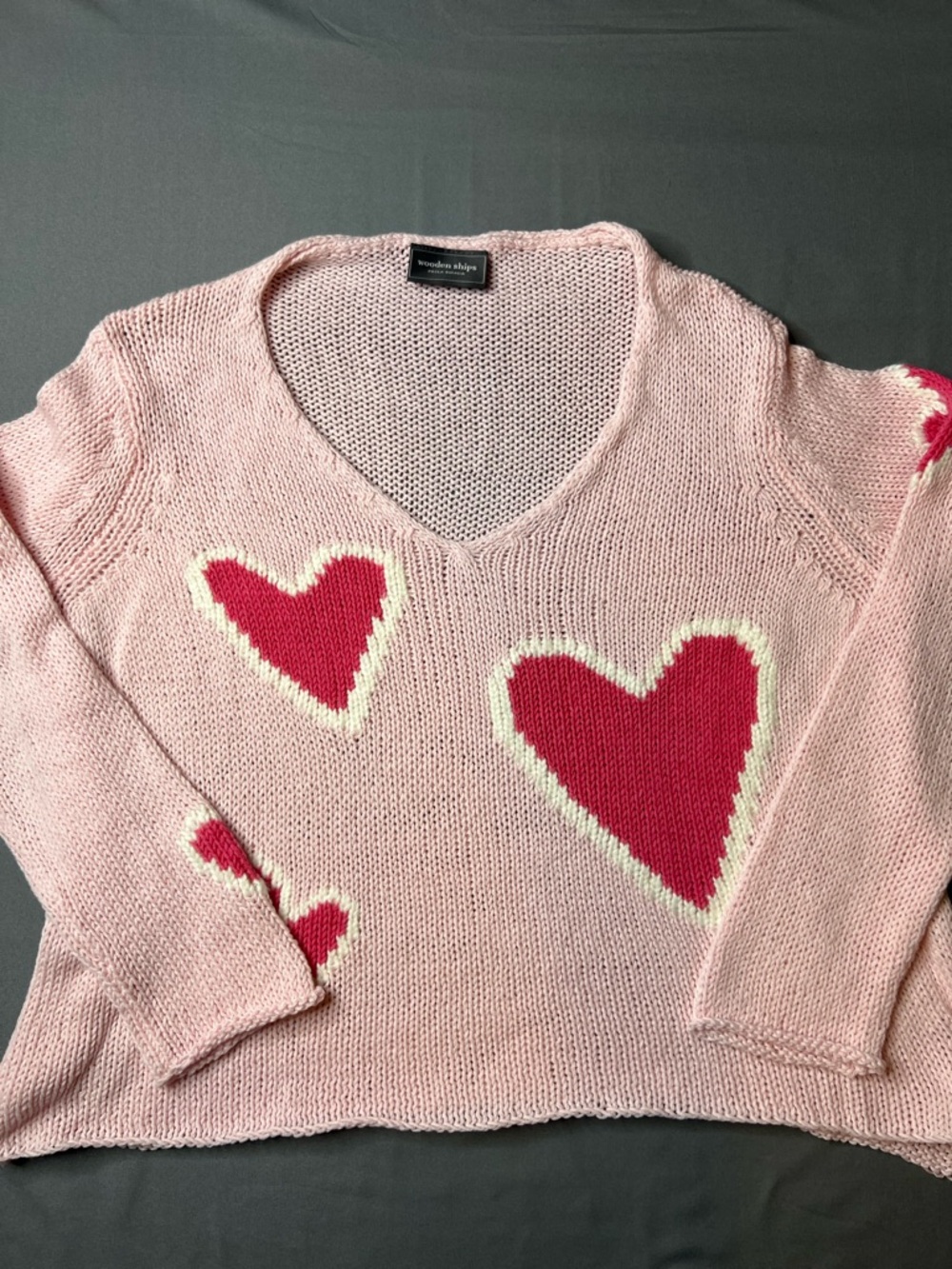 Wooden Ships Paola Buendia Pink Heart Sweater | XS/S | Cozy Knit